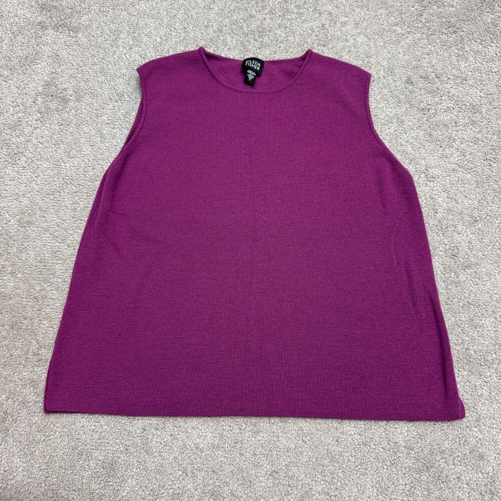 Eileen Fisher Italian Yarn 100% Wool Sleeveless Tank Knit Top Women Small Purple